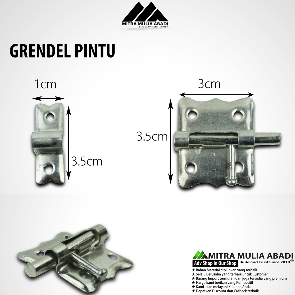 Grendel Slot Pintu Jedela Kupu Mini ALUMUNIUM 1 1/4 INCH Slot Jendela