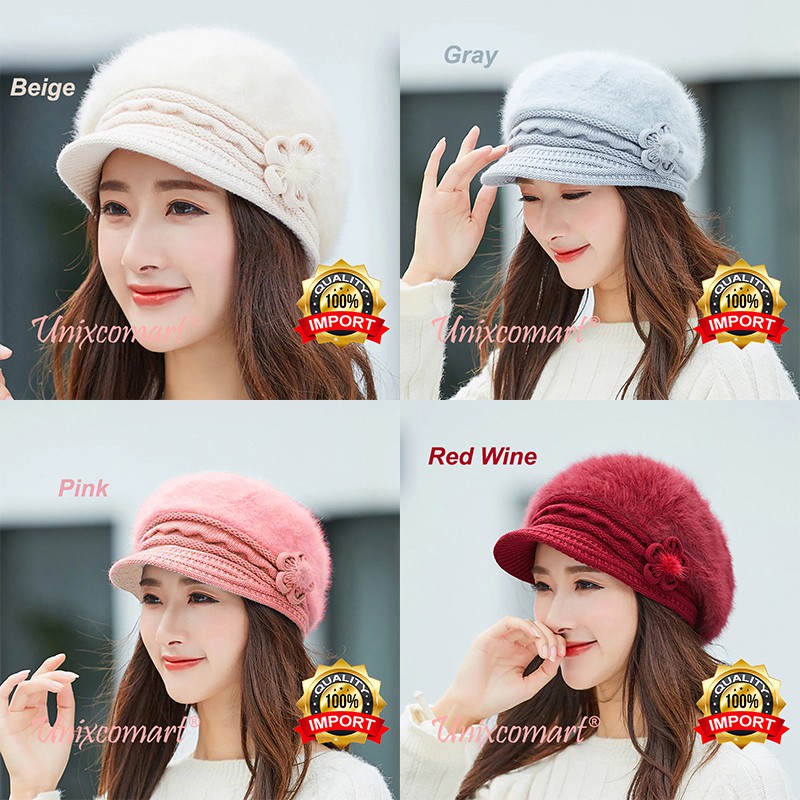 Topi Baret AMANDA FLEECE Dewasa Knitted Hat Bahan Berbulu Casual Korea Fashion Beret Newsboy