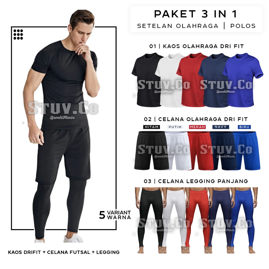 PAKET 3IN1 STELAN KAOS DRIFIT LEGGING PANJANG DAN CELANA PENDEK DRIFIT OLAHRAGA FUTSAL SEPAKBOLA BASKET UNISEX KEREN