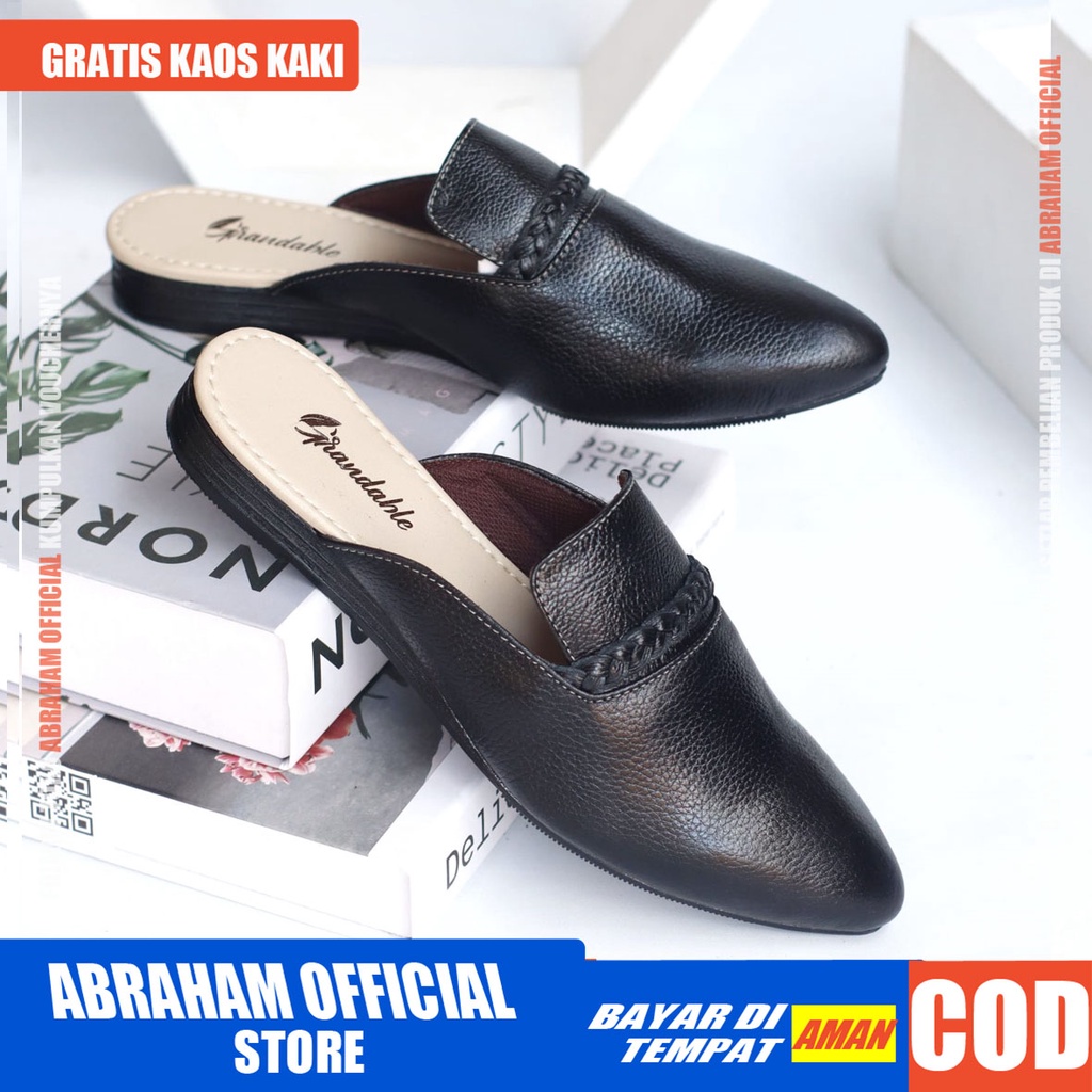 ABRHM x DEROSI Sepatu Flat Wanita Slop Sepatu Kerja Kantor Wanita Slip On Cewek / Cewe Kulit Asli flatshoes