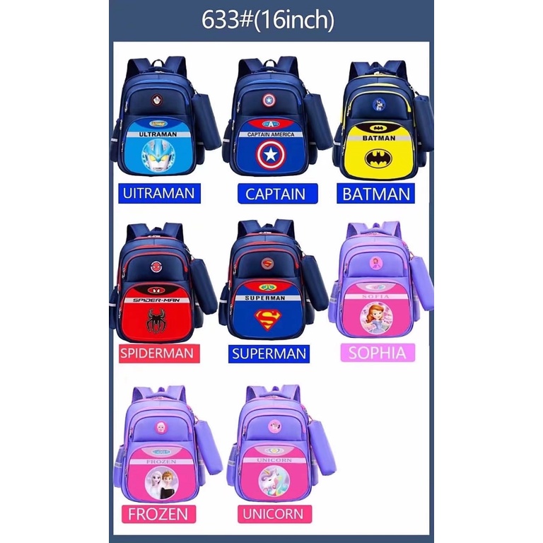 Tas Sekolah SD Ransel Anak Laki &amp; Perempuan Backpack School Import 3D Emboss FREE Tempat Pensil Tas Anak Sekolah Cewek &amp; Cowok Karakter