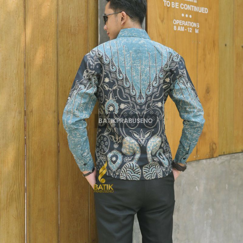 PRISAI KEMEJA BATIK PRIA LENGAN PANJANG SLIMFIT KATUN PRINTING HEM