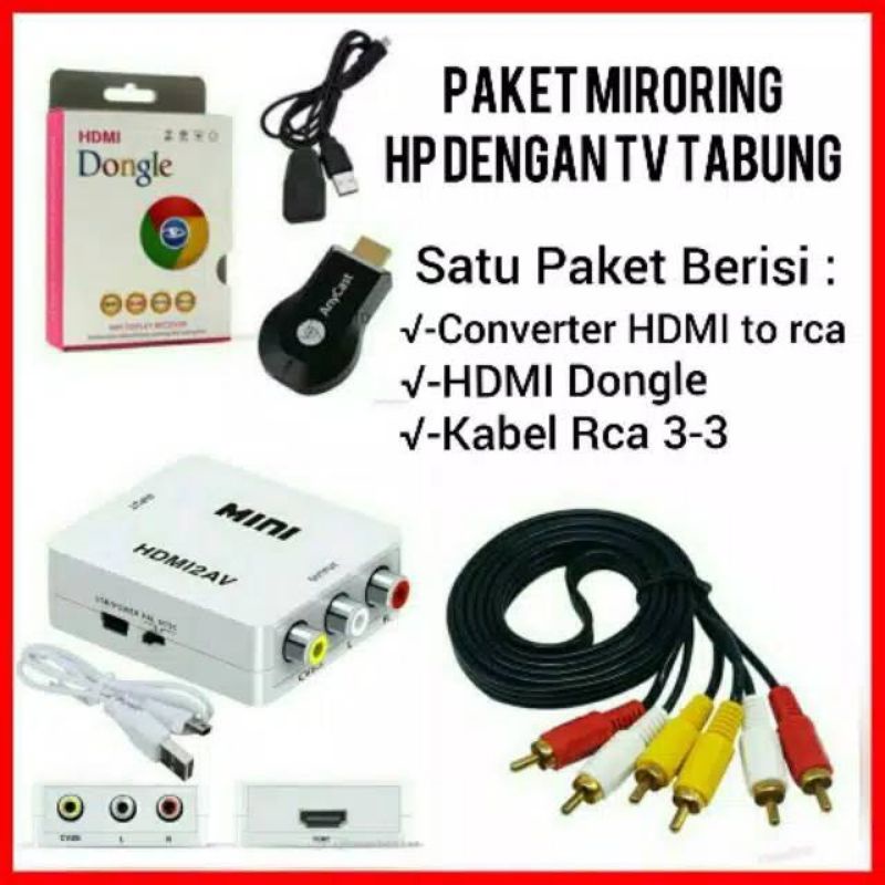 paket Alat Penghubung Hp ke Tv Tabung Anycast HDMI to Kabel RCA Paket Penyambung Hp ke Tv Tabung