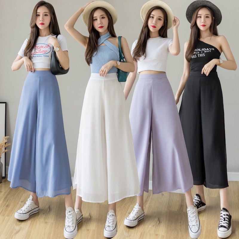 【Blossom】Korean Solid High Waist Wide Leg Pants 7262