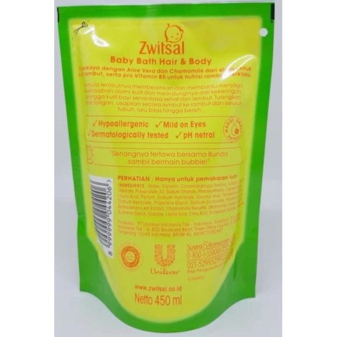 Zwitsal Baby Bath Natural 2 In 1 Hair &amp; Body 450ML/Refill Pouch/Sabun Mandi Bayi