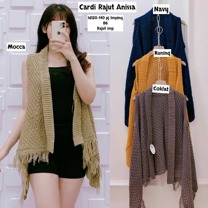 Outer cardigan rajut tanpa lengan polos rumbai impor