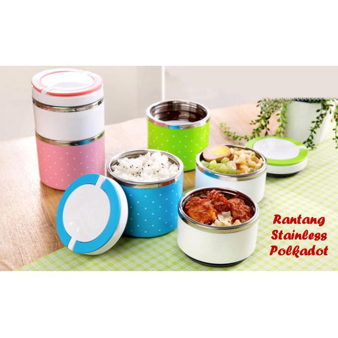Rantang Polkadot 2 Susun Stainless Steel Kotak Makan 2susun MURAAAh