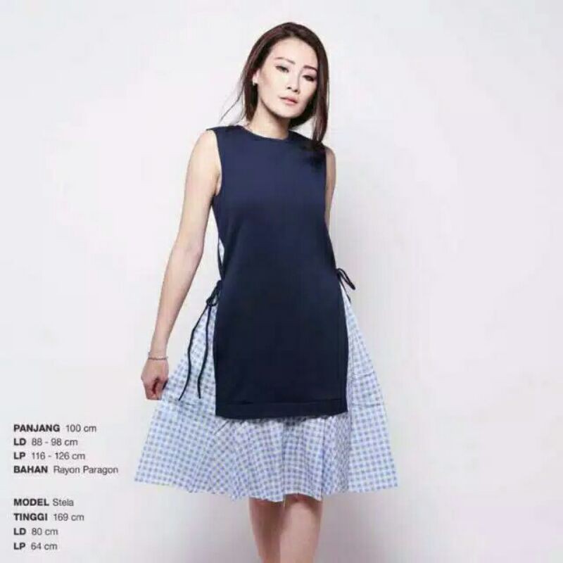 DRESS WANITA LENGAN PENDEK MOTIF KOTAK