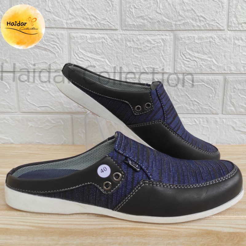 Bustong Pria Kulit Simtetis Premium Slip On Kasual Sol Karet Original Slop Cowok Rajut