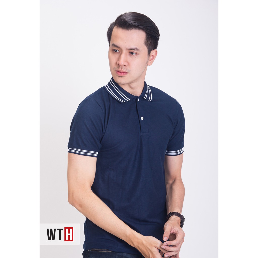 POLO SHIRT NAVY LIST PUTIH