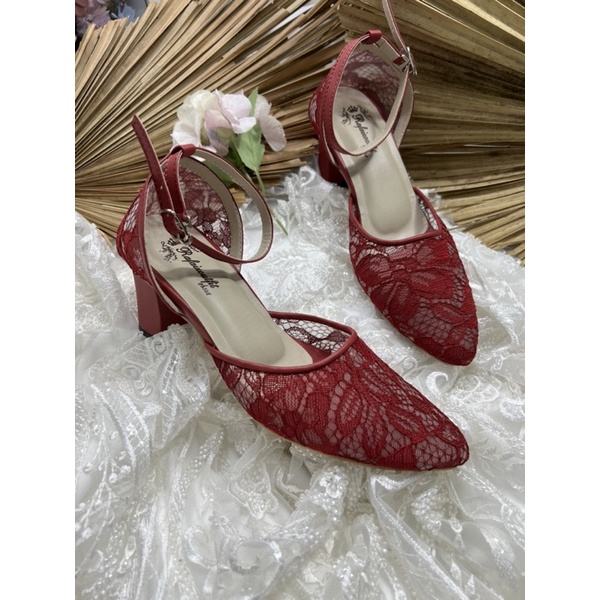 Rafaizoutfit sepatu nataly merah marron sepatu wanita heels tahu 7cm