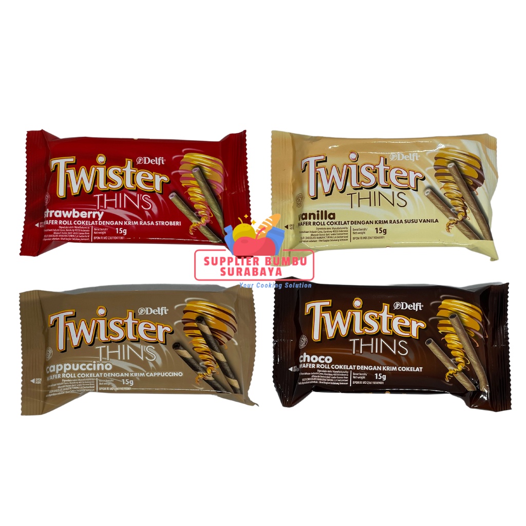 Twister Thins Astor Stick Wafer Roll Coklat Strawberry Vanilla Capuccino 15g