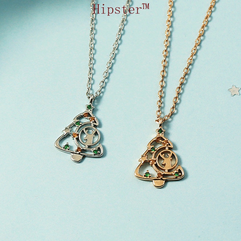 Kalung Rantai Klavikula Desain Pohon Natal Warna Rose Gold Bahan S925 Silver Untuk Hadiah Natal