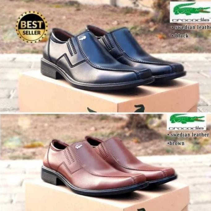 SEPATU KULIT ASLI / SEPATU KERJA PRIA PANTOFEL KULIT BUAYA ORIGINAL - Cokelat, 36