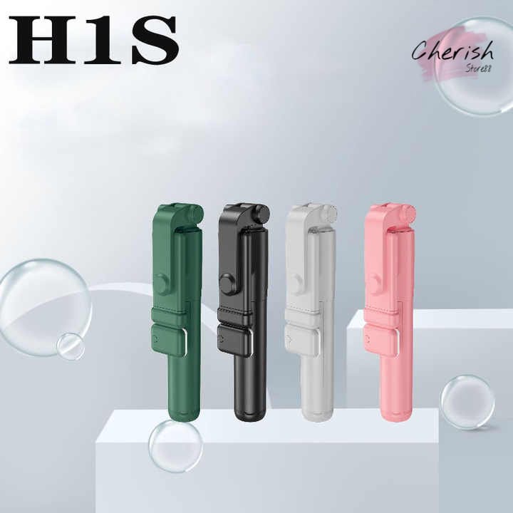 Tripod Tongsis H1S Selfie Stick Bluetooth 2 LED Flash High Quality