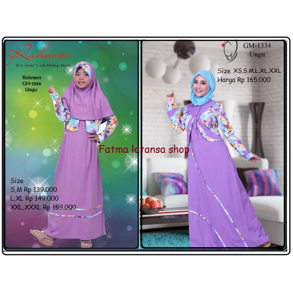 Terlasir gamis ibu dan anak Diskon 15  gamis couple Rahnem GM GH 1334 Ungu Blus Diskon