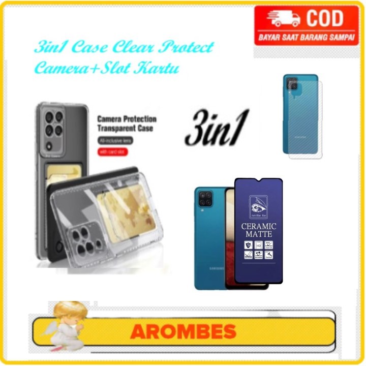 Promo Paket 3in1 Soft Case Clear Bening Transparan Protect Camera+Slot Kartu Samsung a12 Samsung M12