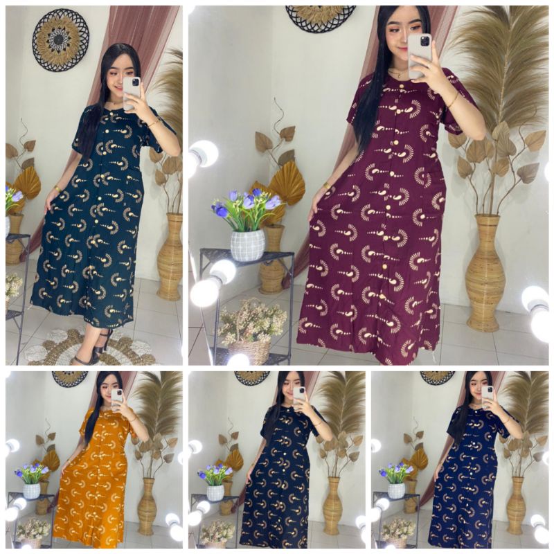 daster andin ful kancing saku depan motif bunga