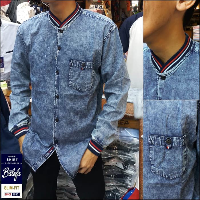 Baju kemeja levis jeans lengan tangan panjang pria kemeja bomber koko