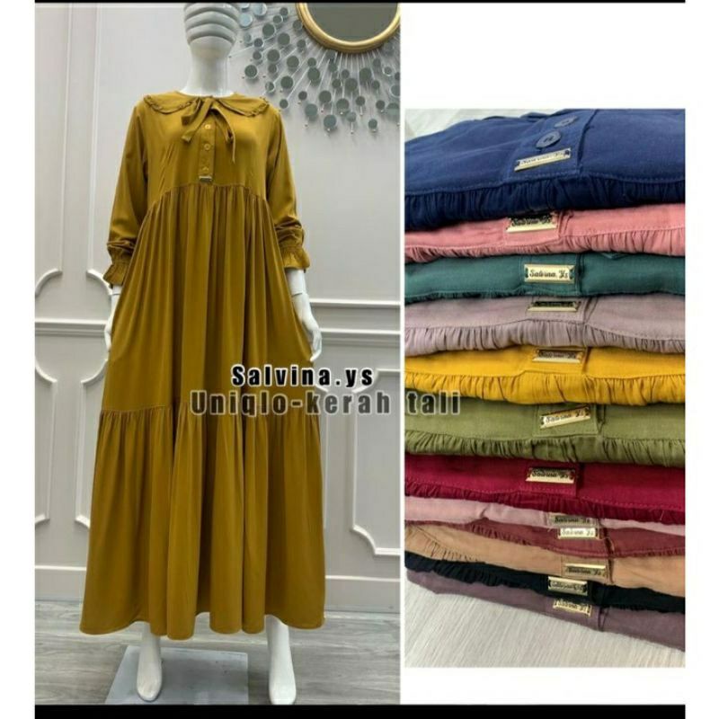 Gamis Salvina YS Original kerah bertali / Gamis Salvina terbaru