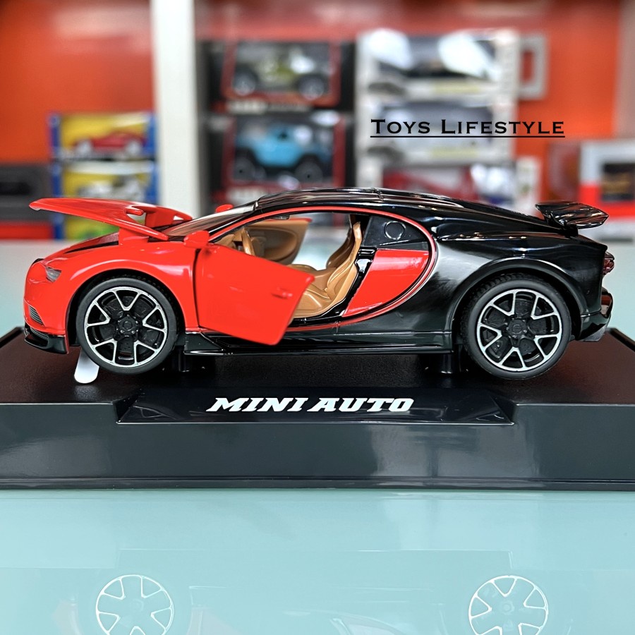 MiniAuto Diecast - Bugatti Chiron Skala 1:32 (Merah Hitam)