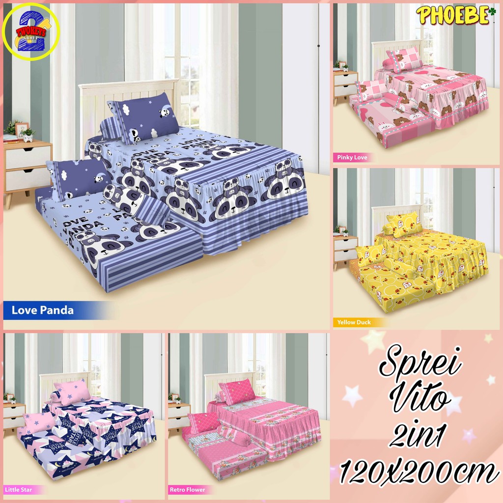 Sprei VITO 2in1 120x200 DUO - Alphabet Animal Chibi BTS Summer Flamingo Milano Little Star Yellow -