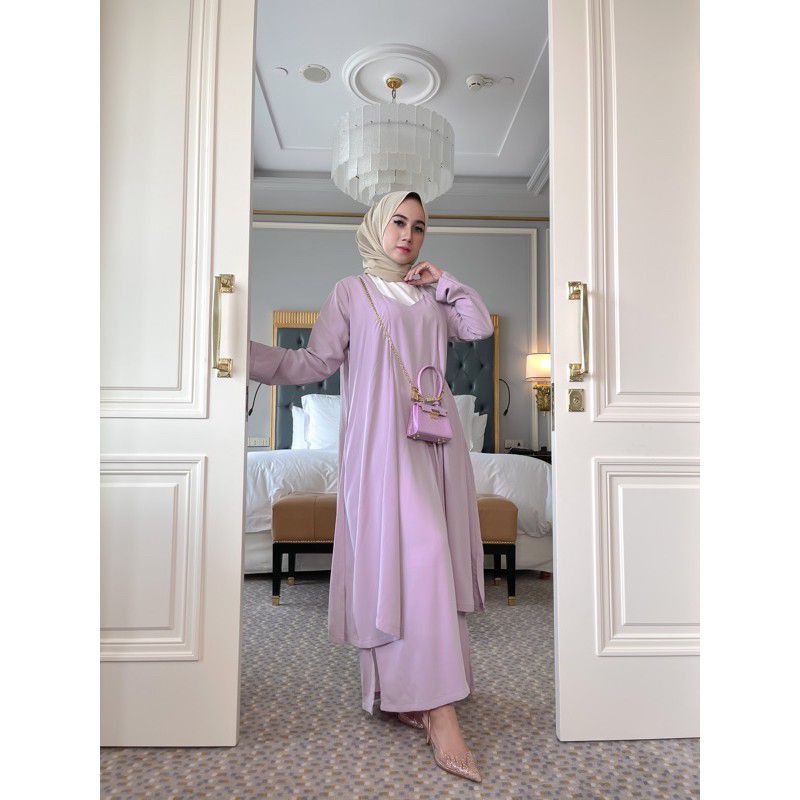 ONE SET SETELAN DRESS CARDI CARDIGAN POLOS DAN PLISKET