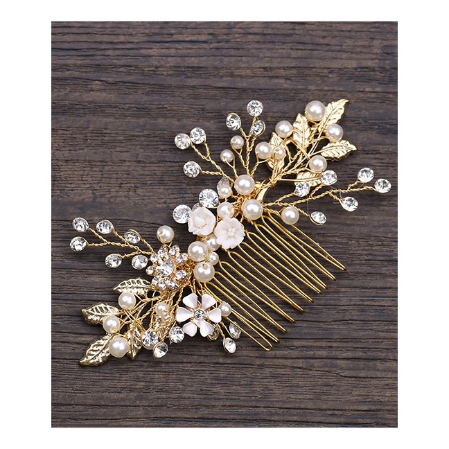 LRC Aksesoris Rambut Fashion Gold Color Leaf Shape Decorated Hair Accessories E65202