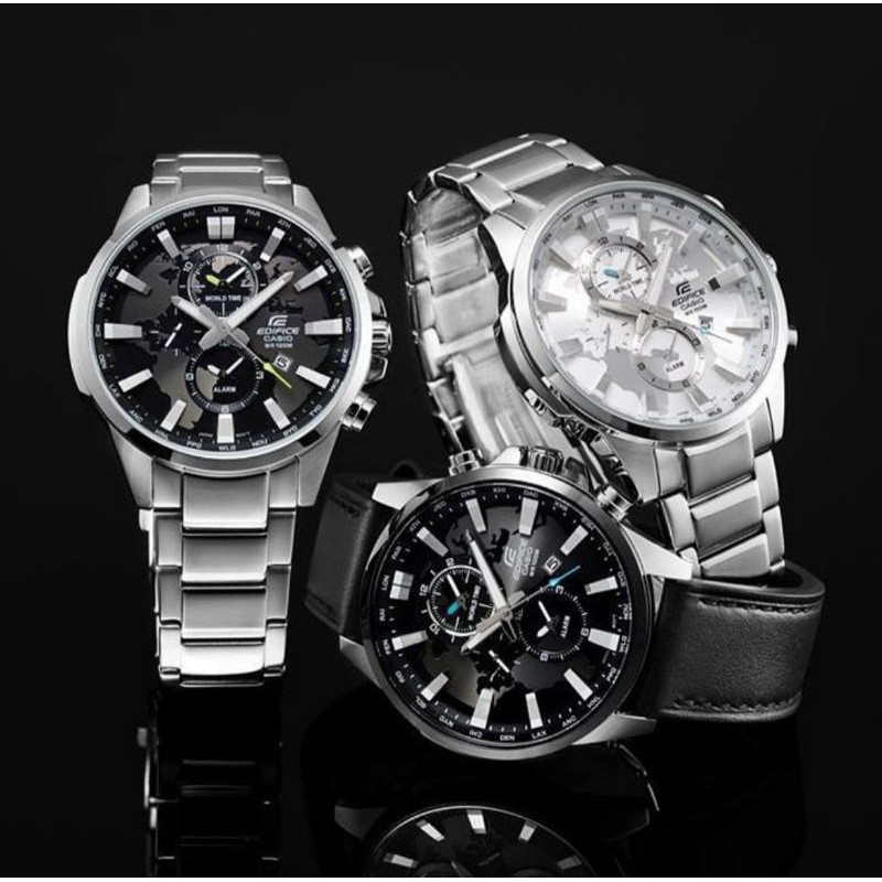 Jam tangan pria Casio EDIFICE Efr 303 / Efr303 World Map Time Tali Kulit / Rantai