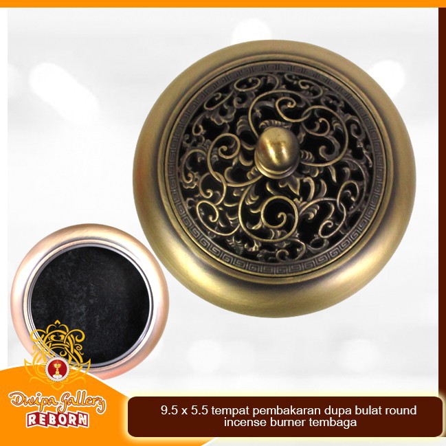 9.5x5.5 tempat pembakaran dupa bulat / round incense burner tembaga