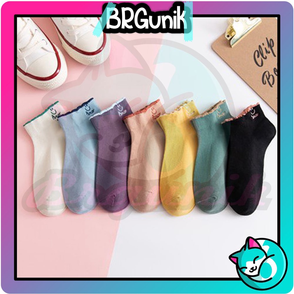 BRGUNIK Kaos Kaki Pendek Motif Smile Semata Kaki Kaoskaki Unisex Pria Wanita R602