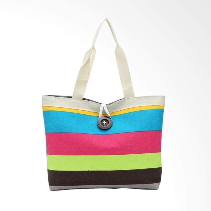 Tas Jinjing Lady Colored Stripes Canvas Tote Bag