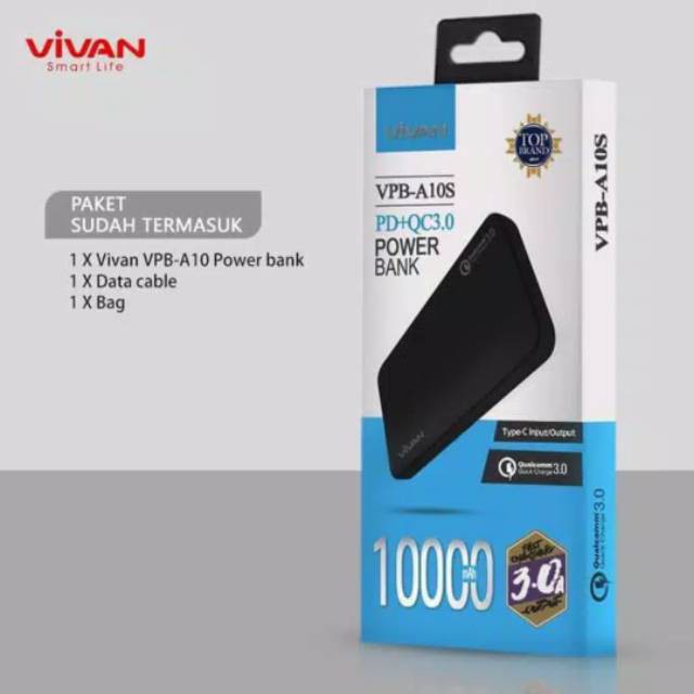 ❤ DIJAMIN ORI 100% ❤ PowerBank Vivan VPB-A10S 10000MAH