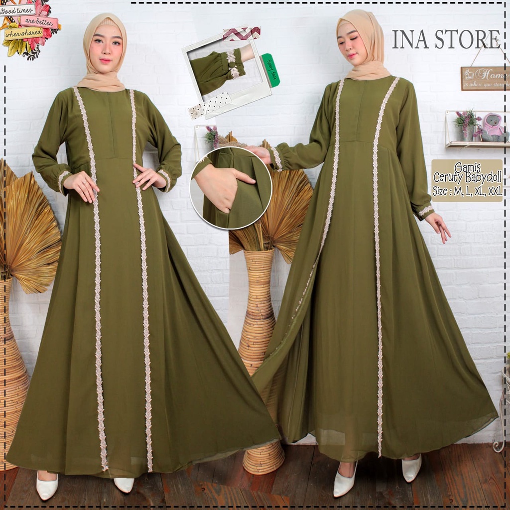 Gamis Dress Bahan Ceruty Babydoll Polos