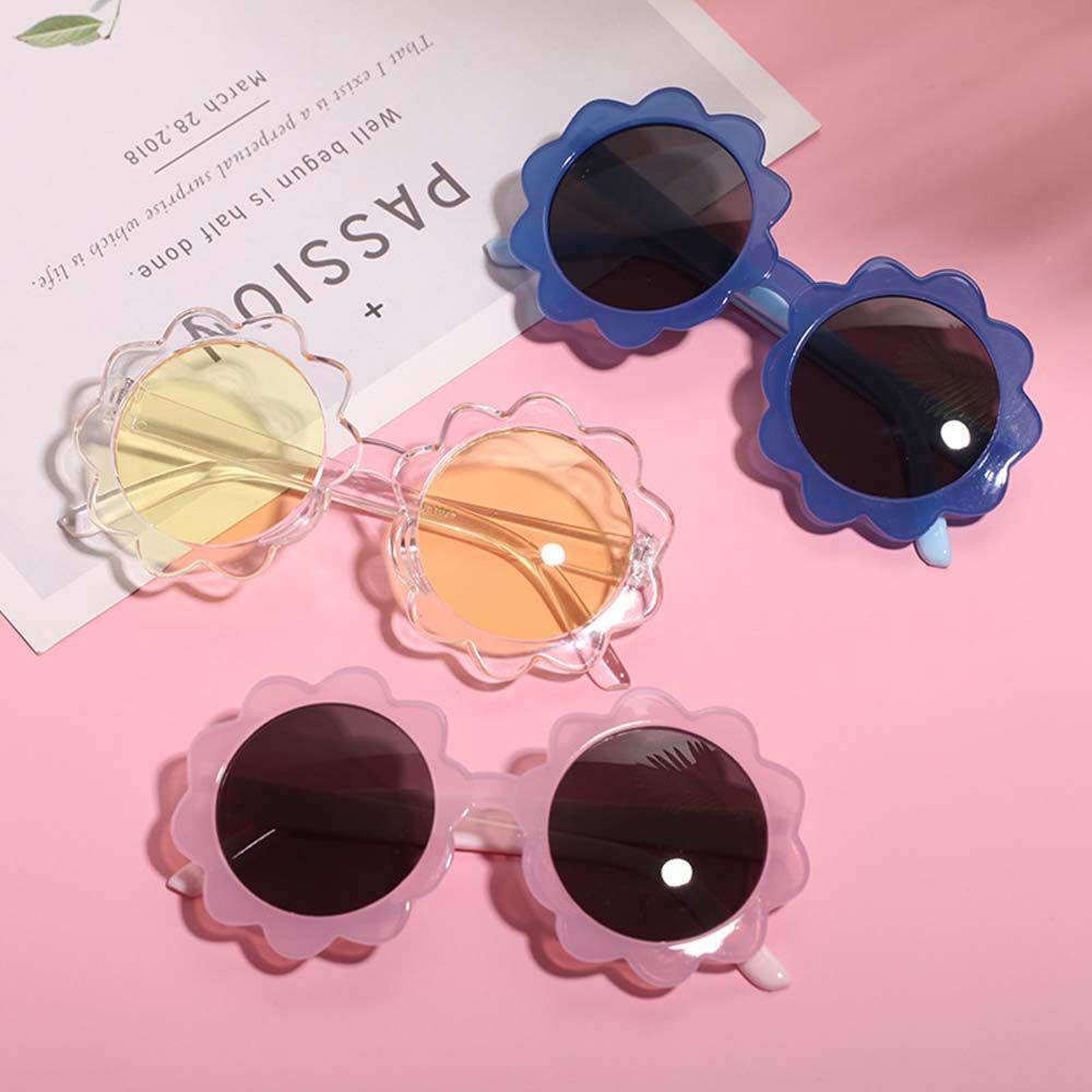 NEEDWAY Bunga Kacamata Hitam Shading Cewek Kacamata Matahari Pelindung Mata Sun Flower Bulat Anak Sunglasses