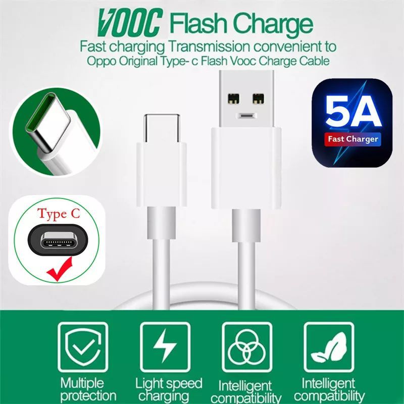 Kabel Data Oppo Type C Fast Charging - Kabeldata Casan Oppo USB Tipe C Super Vooc Original