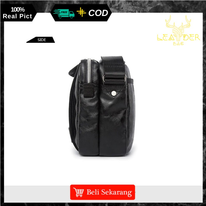 Tas Selempang Kulit Cowok Distro Original Model Terbaru Warna Hitam Atau Tas Messenger Pria Import