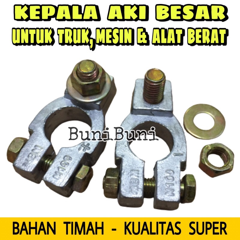 Kepala Aki Mobil Ukuran Besar Bahan Timah Tebal Kualitas Super Untuk Truk, Mesin &amp; Alat Berat (Sepasang)