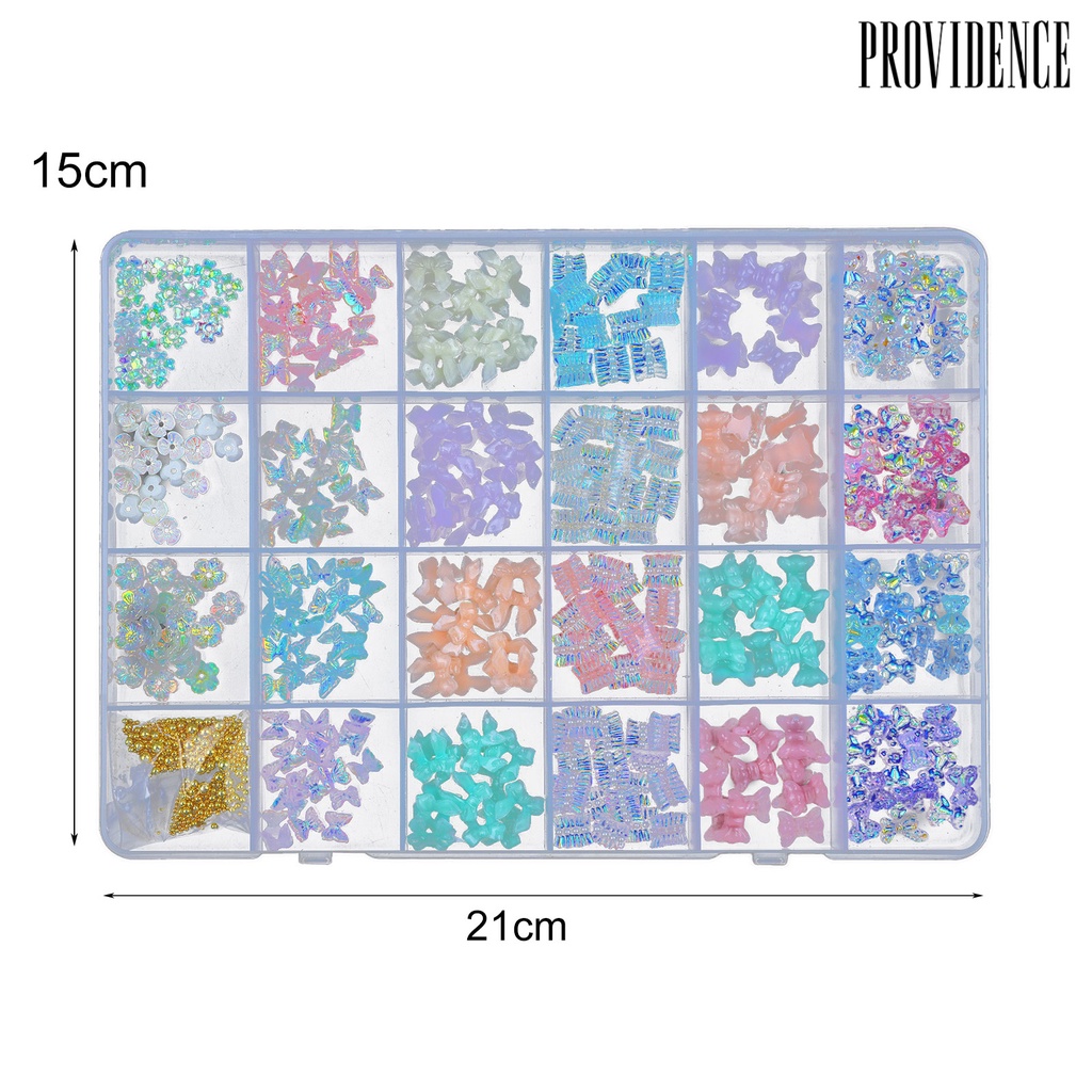 Providence 24Grids/Box Flat Back Nail Rhinestones DIY Easily Stick Mixed Colorful AB Nail Art Glitter Decorations for Manicure