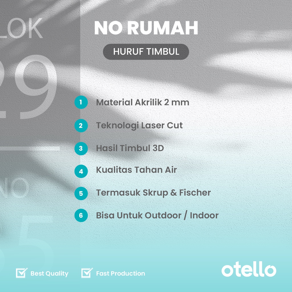 Custom Nomor Rumah Akrilik No Papan Alamat Nomer Acrylic Minimalist Otello NRM 13 Eksklusif Design