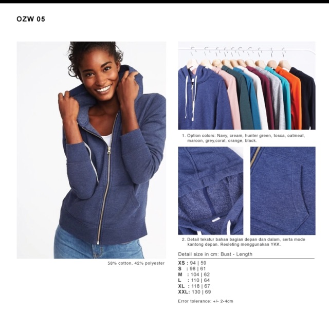 Navy Cream Orange Hoodie Wanita - Full Zipper Hoodie Relaxed Old Navy