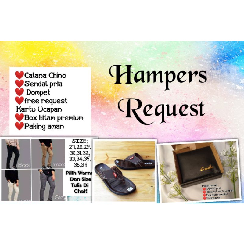 HAMPERS REQUEST,KADO CELANA PRIA,KADO SENDAL,DOMPET,KADO FASHION PRIA