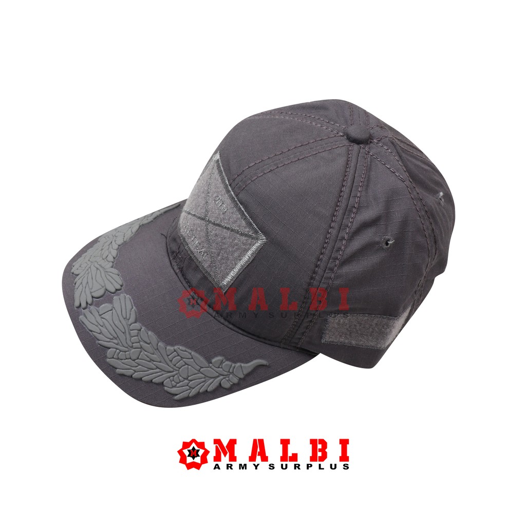 Topi Pamen Velcro Rekat Abu-Abu Motif Kapas