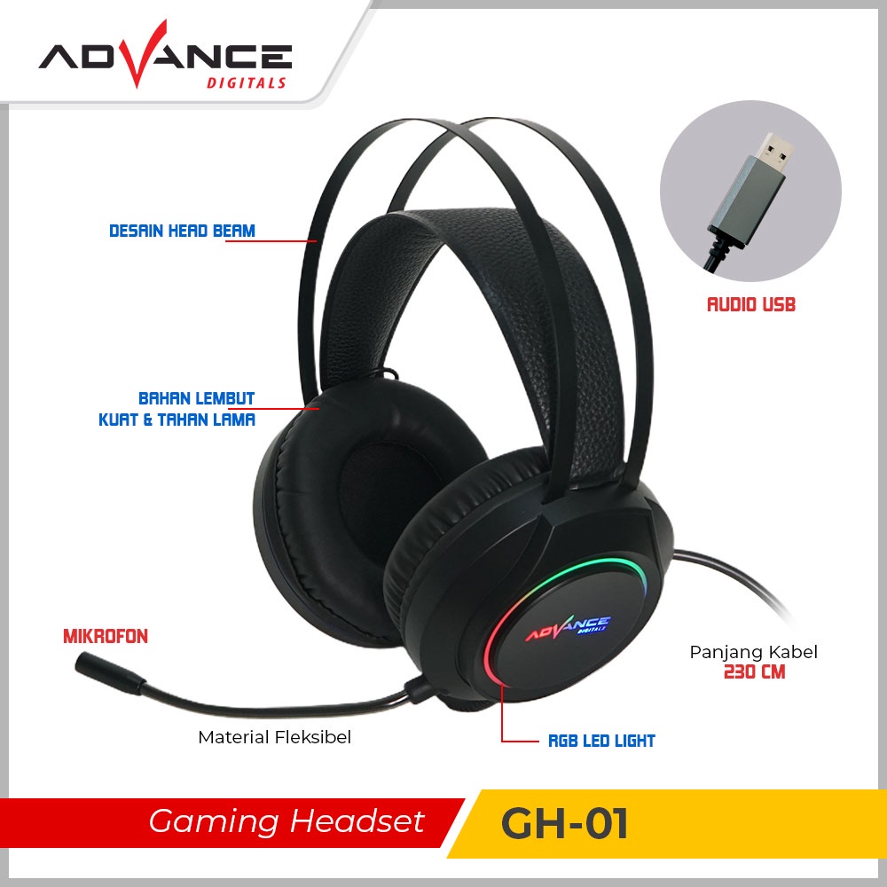 【READY STOCK】ADVANCE Headphone Gaming 3D Sound Wired Headset Noise Canceling Gaming Headphones RGB Light With Mic For PC/Laptop