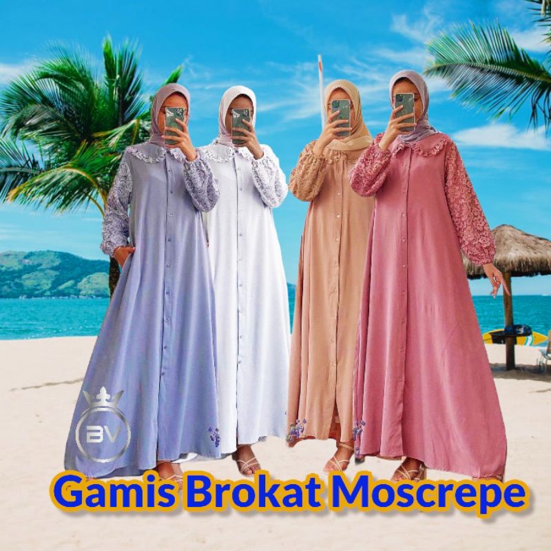 Gamis Brukat Import Moscrepe Premium Lengan Panjang Dress Fashion Muslim Kekinian