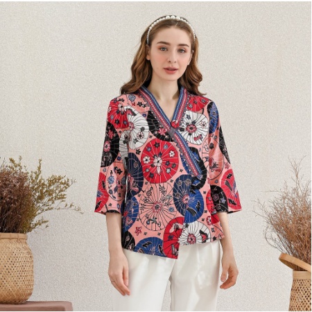 Blouse Batik Atasan Batik Kimono Lengan Panjang Wanita 262 AWI