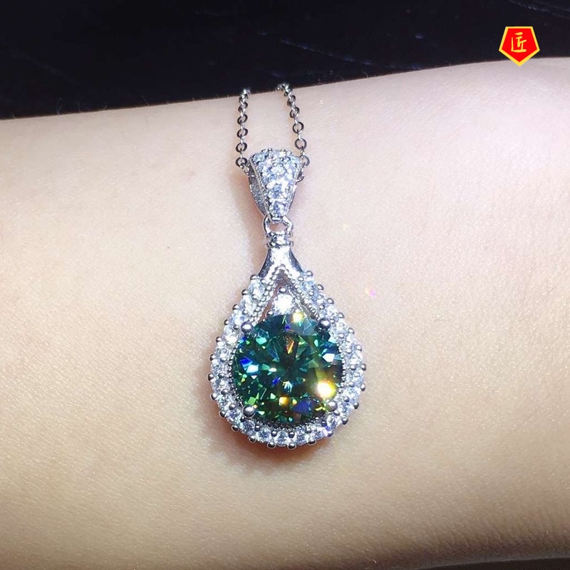 [Ready Stock]Blue Green Moissanite Pendant Necklace Elegant Fashion