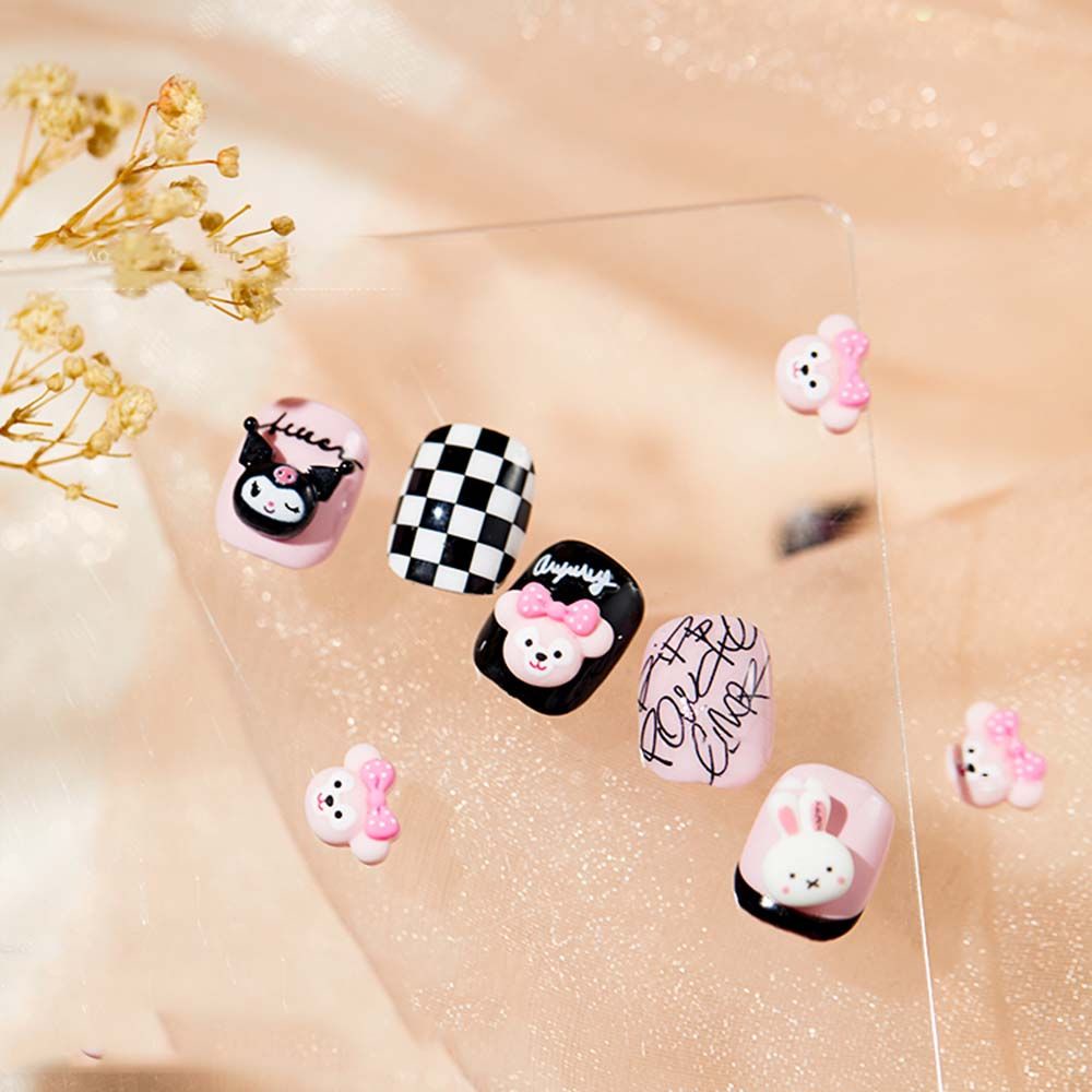 Mxbeauty Manik-Manik Resin Motif Kartun Strawberry / Beruang / Kucing 3d Untuk Dekorasi Nail Art / Manicure Diy