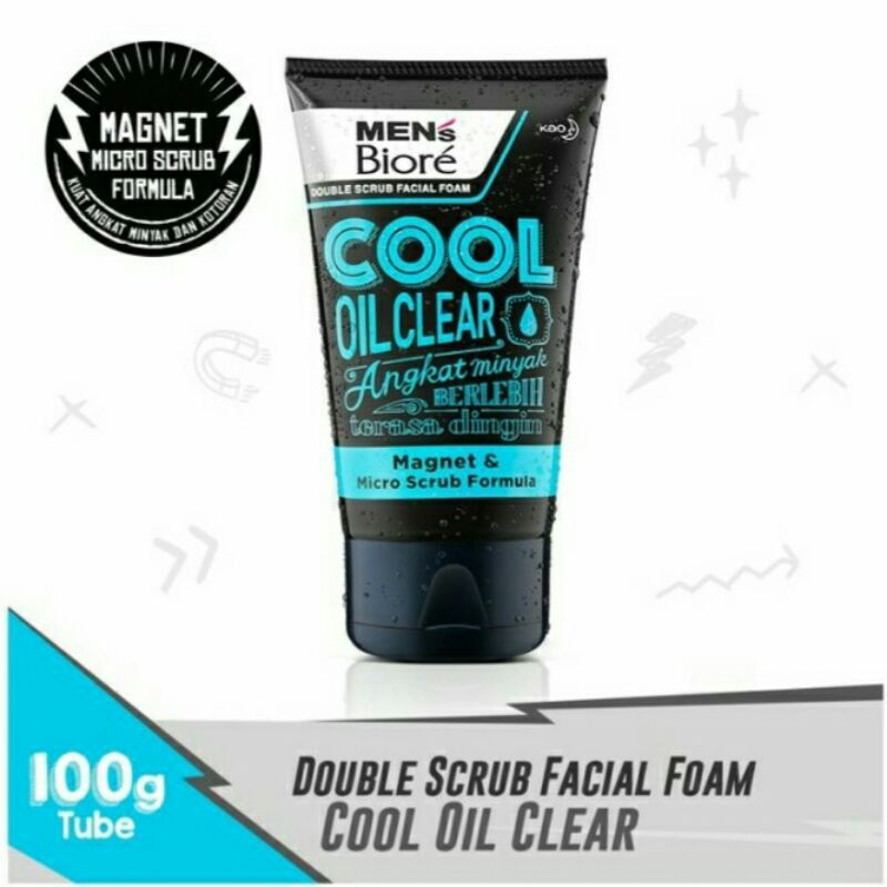 MEN'S BIORE DOUBLE SCRUB FACIAL FOAM COOL OIL CLEAR 100g