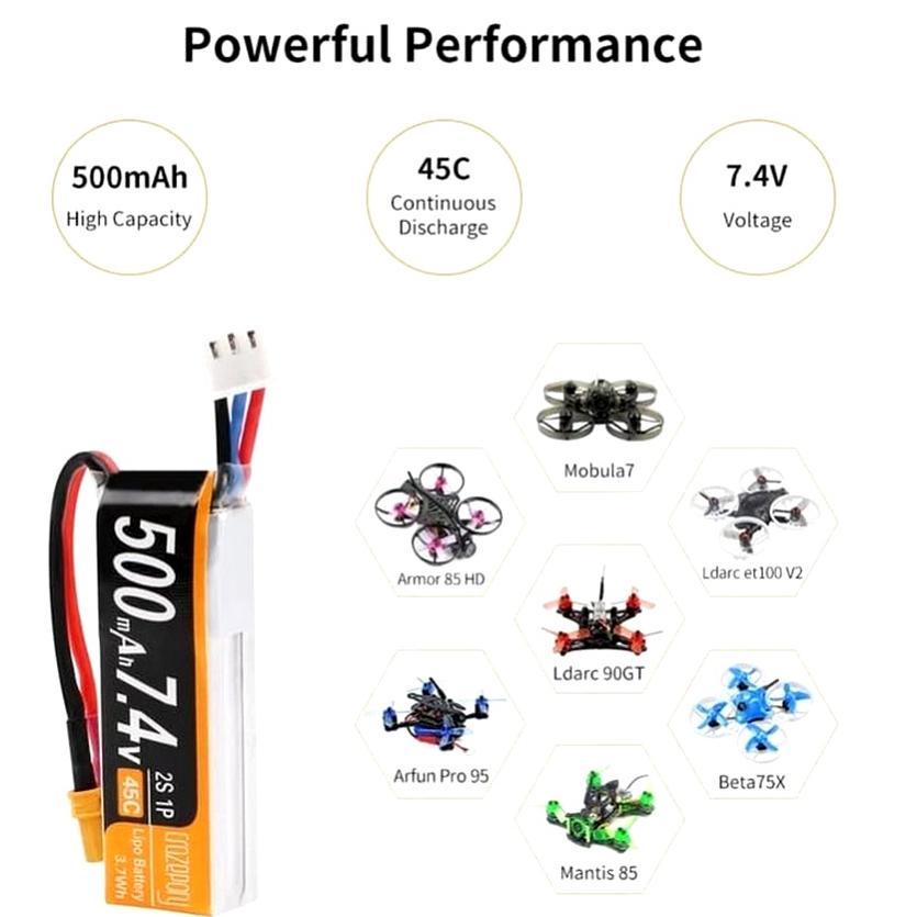 Battery Crazepony Baterai Lipo 2S 7.4V 500Mah Superlight Powerfull
